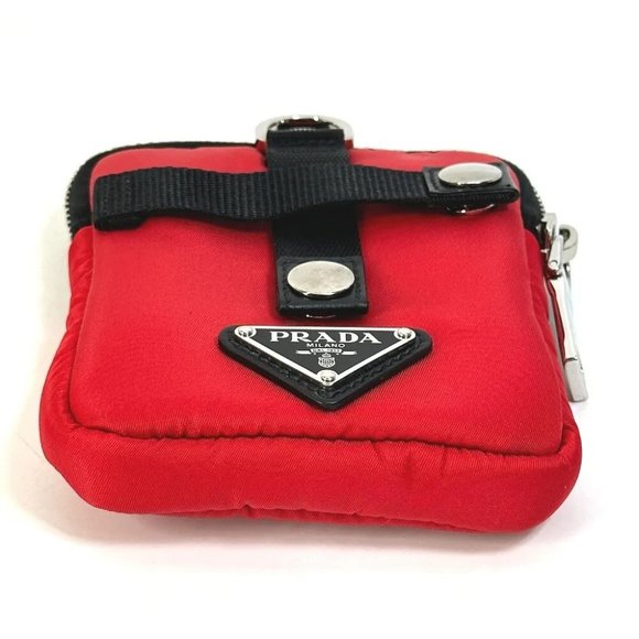 PRADA triangle logo plate TESSUTO SOFT Bicolor Pouch Nylon Red/Black - Picture 5 of 10